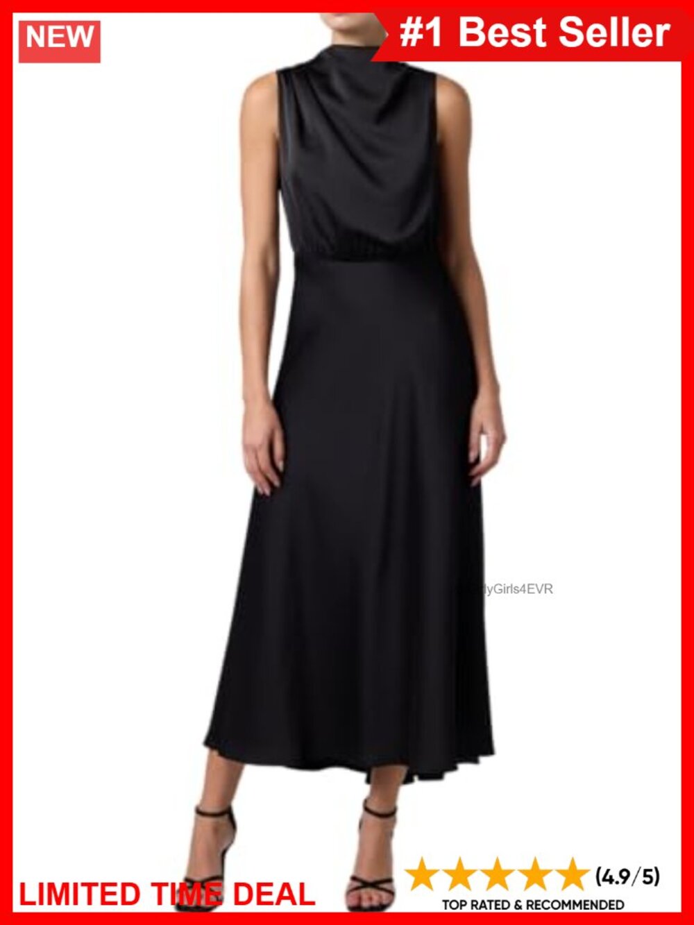 Satin Mock Neck Midi Dress Sleeveless Back Cutout Formal Cocktail